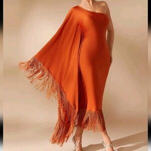 Women's Solid Color Asymmetric Batwing Sleeve Fringe Patchwork Bodycon Dress